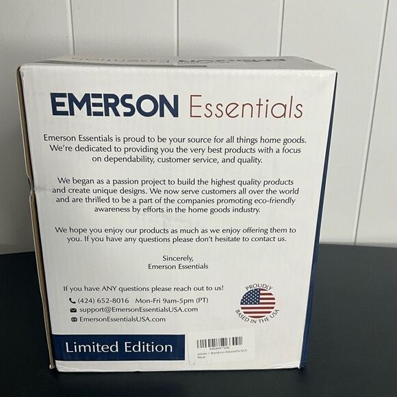 Emerson Essentials 2 Bottle Glass Set Bamboo Tray White 16 Oz Soap Shampoo New - Picture 3 of 6